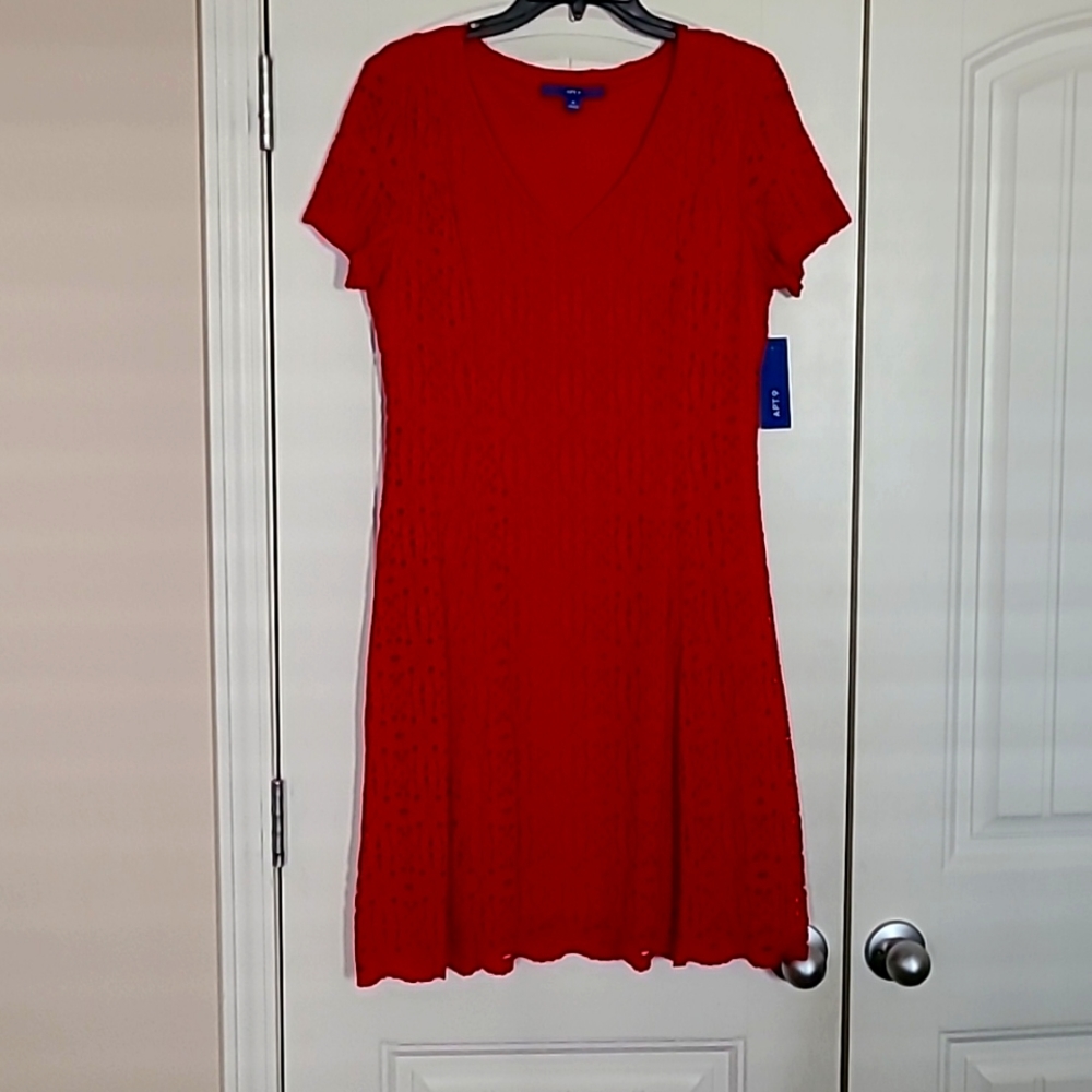 Lace red dress(APT 9), size med. Fits just below the knees